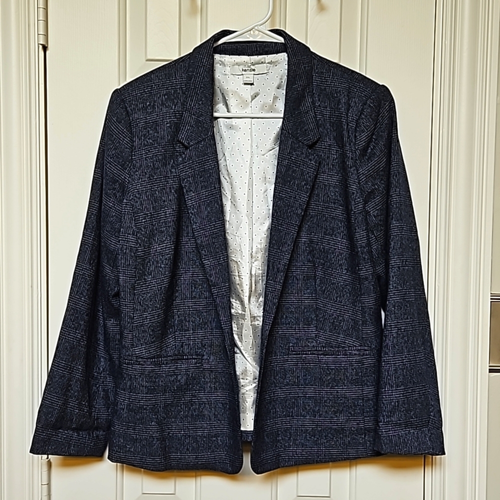 EUC Kensie Blue Plaid Blazer with Polkadot Lining Size Medium